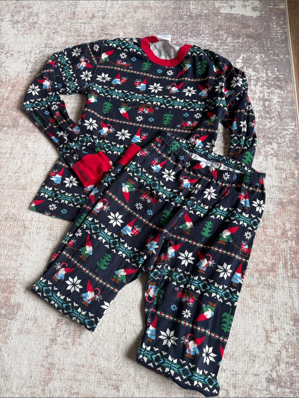 Hanna Andersson Navy, Red and Green Gnome Holiday Pajama Set